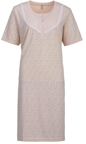 Zeitlos Nachthemd Damen Kurzarm Mille Fleur Spitze Knöpfe M-6XL Knopfleiste Schlafshirt