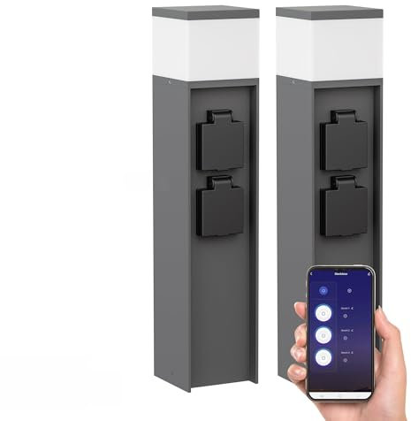 ledscom.de 2 Stück Wegelicht/Pollerleuchte PODEL für außen, IP44, Smart Home, WLAN, Alexa, 39 cm, anthrazit, 1x G9 max. 10W, 2 Steckdosen