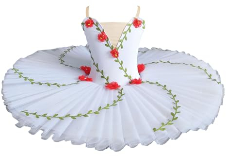 Tytyozay Professionelle Mädchen Tutu Ballett Kleid, Performance Kleidung Ballerina Ballett Kleid für Mädchen Weiß Wettbewerb Rock Dancewear,Weiß,170