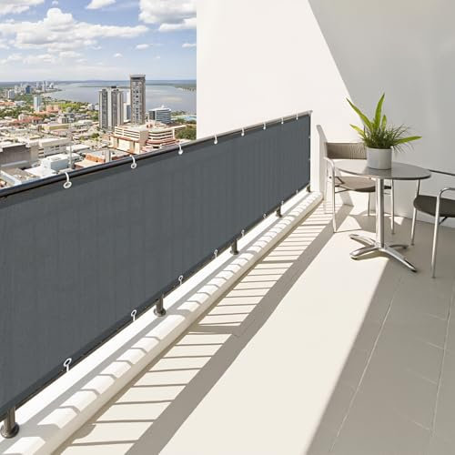 SUNNY GUARD Brise Vue Balcon 85x300cm Couverture de Écran Jardin,Protection UV,Coupe-Vent et imperméable,pour Terrasse Jardin Balcon Patio,avec Attaches de câble,Anthracite Foncé
