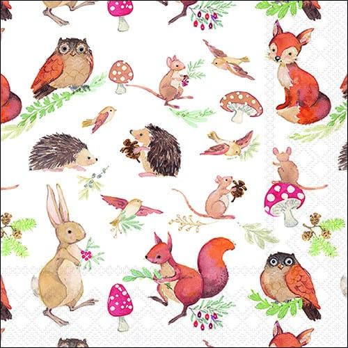 20 Servietten Herbst Niedliche Tiere des Waldes als Tischdeko. Papierservietten mit Motiv. Auch für Decoupage und Serviettentechnik 33x33cm