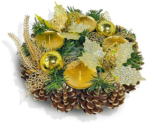 Bseical KüNstlicher Adventskranz, Ø 30cm Adventskranz KüNstlich, Adventskerzenhalter Mit Tannenzapfen, Adventsgesteck Weihnachtsgesteck, Kerzenleiste FüR Christmas Table Decorations Ohne Kerzen (C)