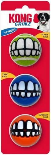 KONG Grinz by Rogz Variety Packs - Durable Bouncy Balls with Grinz Teeth (Medium 3 Pack)