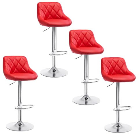 WOLTU Barhocker 4er Set, Barstuhl Tresenhocker Küchenstuhl, Gute gepolstert, Kunstleder, Höhenverstellbar, Drehbar, Rot, BH23rt-4