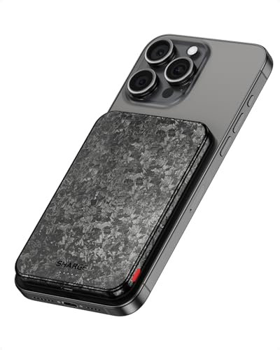 SHARGE CarbonMag(5K) 5000mAh Magnetic Power Bank for MagSafe&Qi, Ultra-Light and Slim Carbon Fiber External Mobile Battery with 20W USB-C Input/Output for IPhone16/15/14/13/12