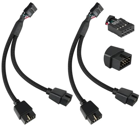 2PCS USB Header Splitter Cable 16cm Nylon Braided Motherboard USB 2.0 9pin Header 1 to 2 Extension Hub Splitter Connector Adapter Port Multiplier Extension Cable for Computer Internal Motherboard