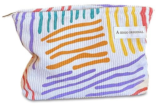 EIHI Trousse Maquillage Femme, Petite Pochette Maquillage Trousse de Maquillage Tissu Sac à Cosmétiques à Glissière Sacs à Main Portables pour Femmes Trousse(Rayures contrastées), 1 pièce
