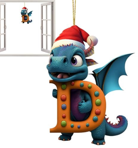 26 Letters Christmas Dragon Ornament | 2D Acrylic Letter Holiday Decoration | Cute Dragon Baby Alphabet Hanging Pendant For Christmas Tree&Car | Cartoon Dragon 26 Alphabet Decor For Home Accessories