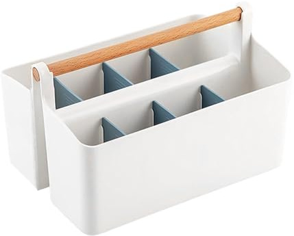 Tragbare Aufbewahrungsbox, Box Organizer in Bad Küche, Weißer Mehrzweck-Caddy Organizer, Wasserdichter Aufbewahrungsbox mit Holzgriff Und Fächern für BüRos, Klassenzimmern Und SchräNken Usw