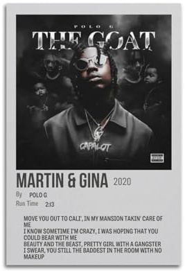 BAPINGM Polo G Poster, Raumdekoration, künstlerisches Poster für Zimmer, ästhetische Leinwand, Wandkunst, Schlafzimmer-Dekor, 30 x 45 cm, ungerahmter Stil