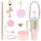 LACGO Stanley Cup Accessories Set of 7PCS Including Silicone Boot, Boho Woven Handle Strap, Straw Cover Cap, Stanley Charms for Stanley Cup 30/40oz Tumbler（Light Pink）