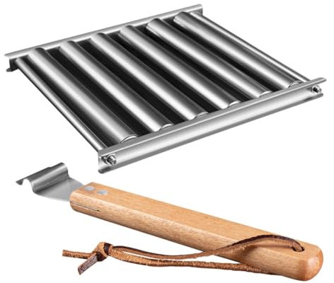 GRIRIW Wurstrolle Für Grill Und Lagerfeuergrills Edelstahl-grillrost Mit Holzgriff Rollrost Für Draußen Und Campingzubehör Leicht Zu Reinigen Und Transportieren