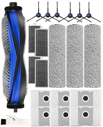 Lot de 21 Accessoires pour Robot Aspirateur ECOVACS DEEBOT X8 Omni / X8 Pro. 1 Brosse Principale, 3 Brosse à Rouleau, 4 HEPA Filtres, 6 Sacs à Poussière, 6 Brosses Latérales,1 Brosse de Nettoyage