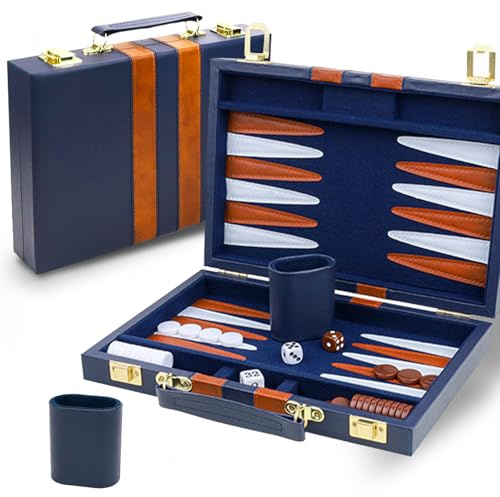 Lohofrnny Backgammon Set, 15 Klassisches Backgammon Koffer | 2 Spieler Brettspiel Tragbares Reise Strategie Spiel Set für Erwachsene Kinder (15 Zoll, Marineblau)