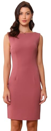 Allegra K Sheath Dress for Women's Business Teacher Sleeveless Boat Neck Professional Office Dresses Large Dark Red