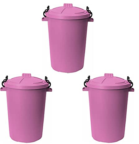 JMS we create smile Set Of 3 - Coloured Plastic Bin 50L - Ideal for Animal Feed/Horses/Cats/Dogs/Birds Storage Feed (PINK)