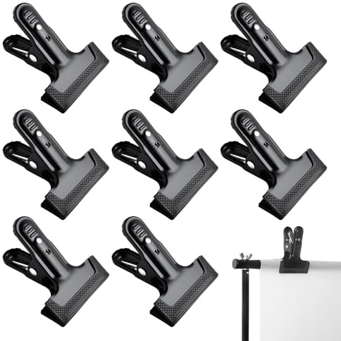 Federklemmen Fotografie Hintergrund, 8 Stück Spring Clamp Metall mit Gummi-Schutzhülle, Robuste Clips für Fotografie-Hintergrundständer, rutschfest Federklammern, Foto klemme, Studio Klammern