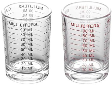 2 vasos medidores de cóctel de 90 ml, accesorios de cóctel, vasos medidores pequeños, vasos de tequila, vasos de chupito, para cocina, fiesta, bar, tequila, vodka, café (negro, rojo)