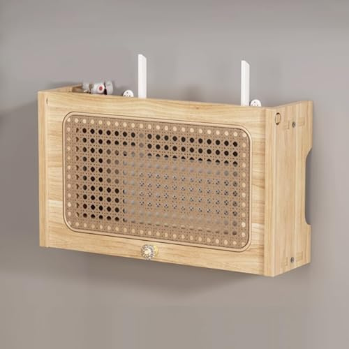 BYRTJSWX Wooden Set-top Router Storage Box,Wall Mounted WiFi Box Hider,WiFi Router Cabinet, Invisible Storage, Modem Rack Cover, for Office and Home(Natural,40cm/15.7in)