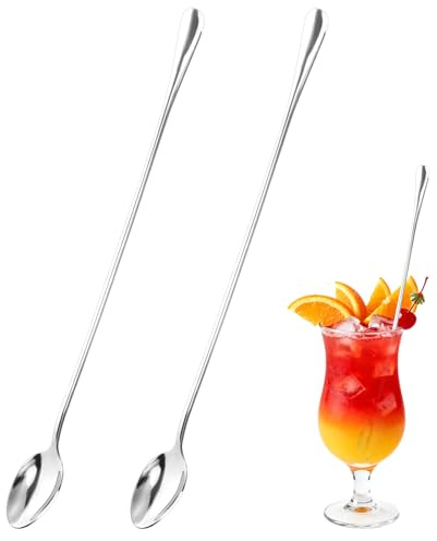 Classicseali 2 Stück Barlöffel,Lange Löffel,Eislöffel Lang,Latte Macchiato Löffel,Cocktail Espressolöffel zum Martinis Cocktail Shaker kaffee Tee Milchshake Eisbecher Dessert(30cm)
