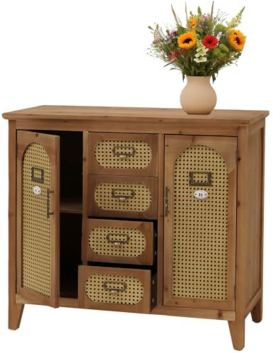 Mendler Apothekerkommode HWC-O63 Rattanoptik - Korpus natur | Sideboard, Schrank, Staufächer, Schubladen, Vintage, 80x91x40cm