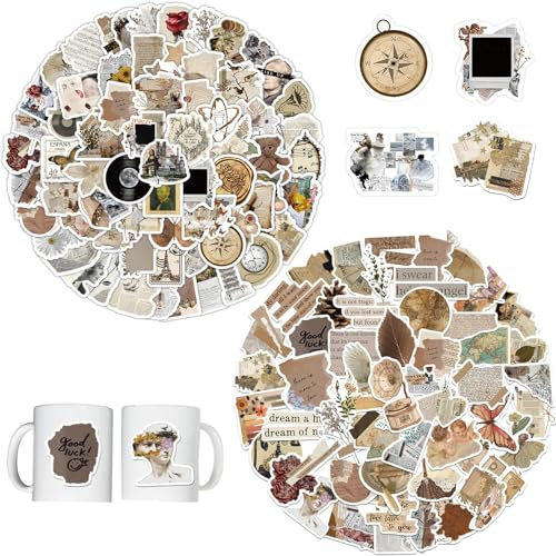 150 Stück Vintage Aufkleber Set Wasserfeste Ästhetische Sticker für Scrapbooking Journal Laptop Koffer DIY Deko Retro Design für Erwachsene Jugendliche