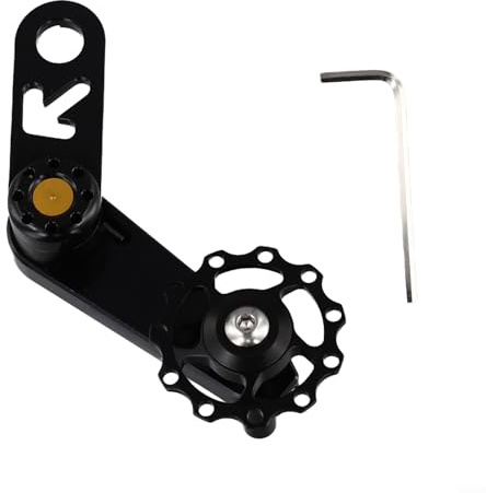 Honseadek Tensor de cadena de bicicleta para bicicletas de una sola velocidad, convertidor de plato ovalado, guía de cadena con herramienta, instalación, aleación de aluminio y acero inoxidable (negro