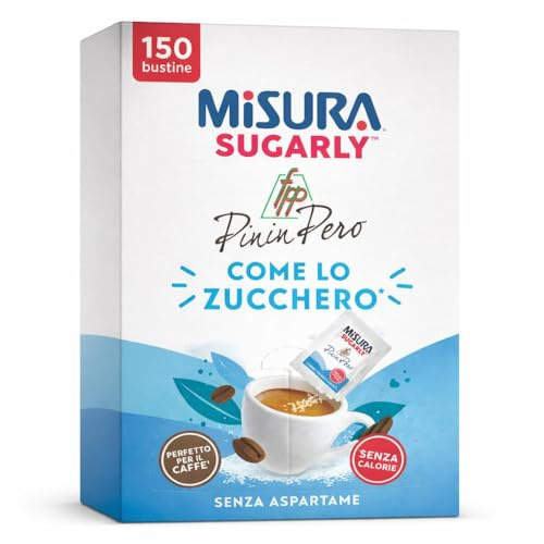 Misura Sugarly PininPero Dolcificante – 150 Bustine Monodose – Come lo Zucchero – Senza Calorie – Senza Aspartame – Ideale per Caffè e Bevande Calde e Fredde