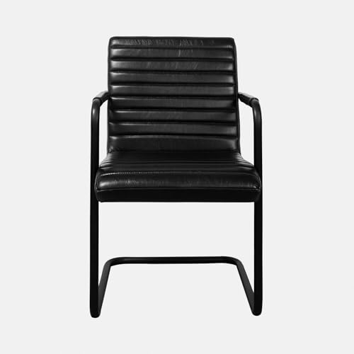 Loberon Stuhl Redworth - Eleganter Freischwinger - Mattes Eisengestell - Weiche Polsterung - Gleichmäßige Quersteppung - Sitzmöbel - Büffelleder, schwarz
