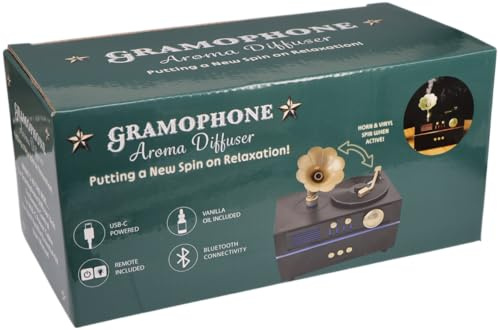 Diabolical DP1427 Gramophone Diffuser with Bluetooth Speaker - Electric Diffusers for Home, Retro Gifts for Men, Essential Oil Diffuser Aromatherapy, Home Essentials, Music Gifts