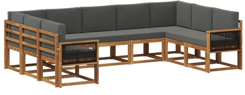 vidaXL Outdoor-Sofagarnitur mit Kissen 9 pcs Natur und Anthrazit, Moderne Garten Sofagarnitur, wetterfest, gemütliche Lounge, Akazie Holz Möbel, stylische Patio Sitzgruppe