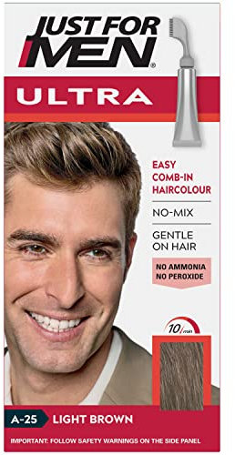 Just For Men Ultra Light Brown Hair Colour Dye, No Mix Comb-In Applicator to Comb Away The Greys, Ammonia & Peroxide Free – A25