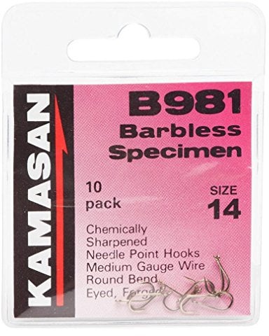 Kamasan B981 Eyed Barbless Hooks - Size 14, One Size