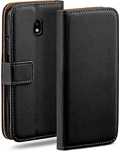 moex Book Case für Samsung Galaxy J7 (2017) Handyhülle mit Kartenfach, Hülle klappbar 360 Grad Schutzhülle, Klapphülle Flip Case Cover, PU Leder Handytasche Lederhülle, Schwarz