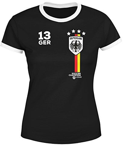 MoonWorks® Damen Fan-Shirt Fußball Retro Deutschland Germany Weltmeisterschaft Fan-Trikot Style WM 2018 schwarz-weiß M