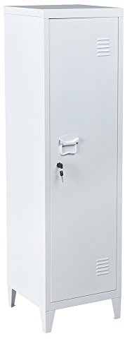 Bakaji - Armoire vestiaire métallique à casiers verrouillables, porte avec fermeture à clé, 3 compartiments intérieurs, dimensions 138 x 38,5 x 38,5 cm, blanc