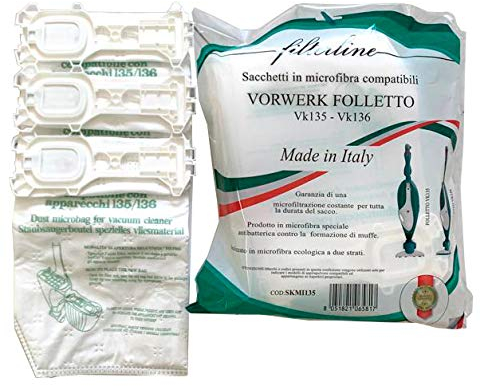 6 SACCHI FILTRO IN TESSUTO MICROFIBRA ANALLERGICO MADE IN ITALY ASPIRAPOLVERE FOLLETTO VORWERK 135 136 - Garantiti S&G group