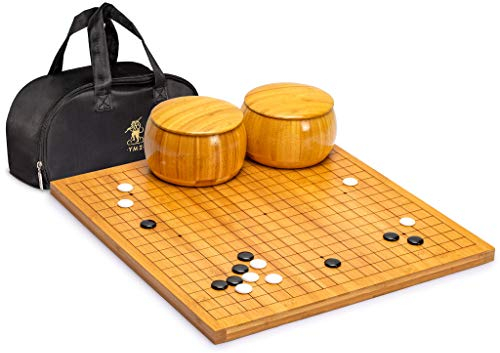 Bamboo 2-Centimeter Etched Reversible 19x19 / 13x13 Go Game Set Board with Single Convex Melamine Stones and Bamboo Bowls Set - Classic Strategy Board Game (Baduk/Weiqi)