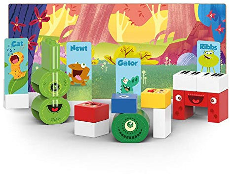BiOBUDDi BB-0147 - Bausatz Swampies - Musikinstrumente, biologische Bausteine zum Stecken, kompatibel zu anderen Marken, hergestellt aus Bio Kunststoff, 20 Klemmbausteine