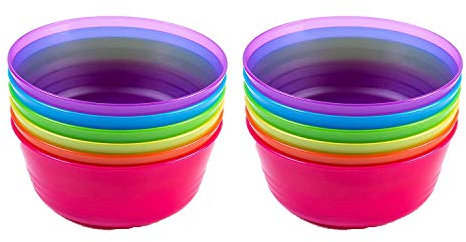 Cuddly Hippo Kindergeschirr-Set aus Kunststoff, mehrfarbig, 12 Schüsseln, wiederverwendbar, BPA-frei, spülmaschinenfest und mikrowellengeeignet.