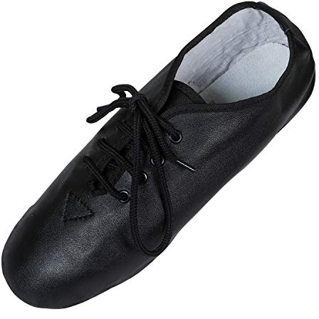 SHADOW DANCE UK - Lace Up Black Jazz Shoes Girls - Unisex Modern Stage Leather Jazz Dance Shoes - Rubber & Suede Split Sole - Ideal for Kids & Adults (4 UK)