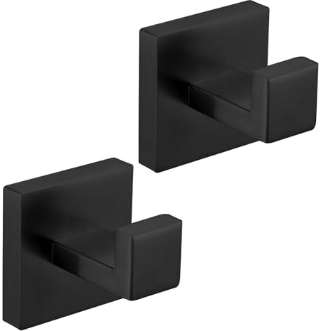 Taucent Badetuchhaken, schwarz, 2 Stück, Bademantelhaken für Badezimmer, matt, Wandmontage, robuster Haken, 304 Edelstahl, Kleiderhaken für Badezimmer, Küche (mattschwarz)