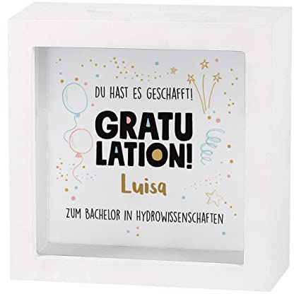 Herz & Heim® Geldgeschenk zum Schulabschluss oder Abitur 2025 in Form Einer bedruckten Spardose als Bilderrahmen Gratulation