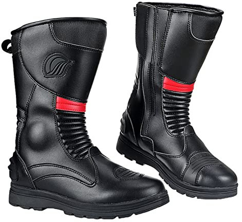 Stivali da Moto da Uomo in Pelle Scarpe da Motocross da Strada Impermeabili al Polpaccio con Cerniera Antiscivolo Regolabili,Nero,40 EU