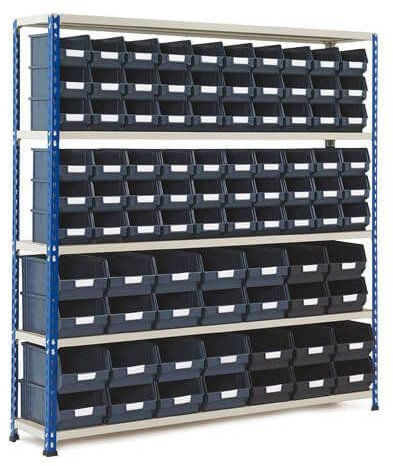 Horison Industries 5 Tier Garage Shelving Units 1600x1525x305mm, Light Duty Metal Shelving Unit for Storage with 88 Bins, Garage Storage Shelves for Shed & Van, Metal Shelf Unit, Shed Racking
