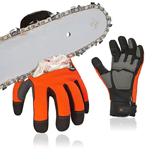 Vgo... 1 paire de gants pour tronçonneuse,Gants de travail de sécurité,Gants de mécanicien, cuir synthétique, 12 couches de protection pour tronçonneuse (SL9772CSCT)