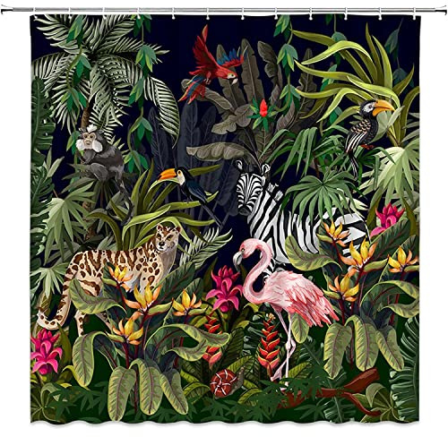MEKPAM Duschvorhang Tropical Jungle Forest Wildlife Zoo Badezimmerdekoration Stoffvorhänge mit Haken 180x180cm