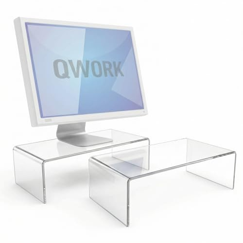 QWORK® 2 Piece Monitor Stand, Acrylic Laptop Stand, Acrylic Shelves, 40 X 20 X 10 Cm, For Pc Computer Monitor, Laptop