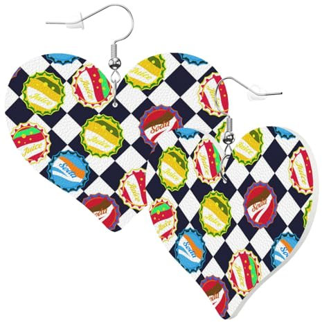 Leather Fashionable Heart Shape Earrings Soda Bottle Caps Women'S Pendant Earrings Girls Hearted Earrings Jewelry Gifts For Birthdays Wedding Party