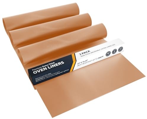 Extra Large Oven Liners for Bottom of Oven (3 Pack) - Universal Non-Stick Liner for Fan Assisted Cooking, 58.4 x 41.3 cm Kitchen Essentials, Protector Sheets, Save Time & Clean Easily (Copper)